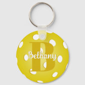 Gele Pickleball Gold Monogram Naam Sleutelhanger (Voorkant)