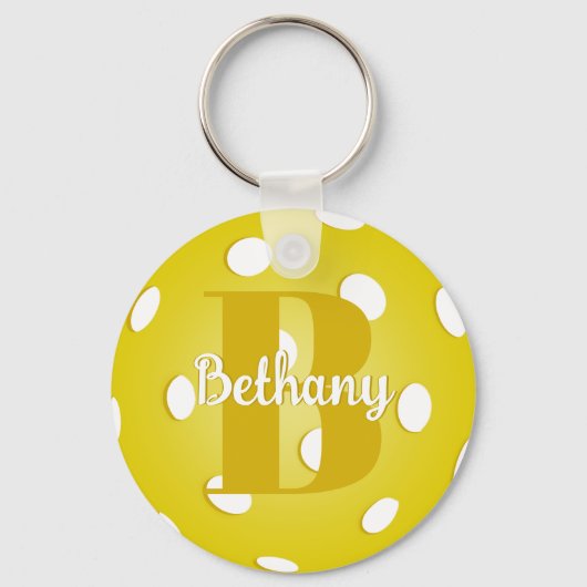 Gele Pickleball Gold Monogram Naam Sleutelhanger (Voorkant)