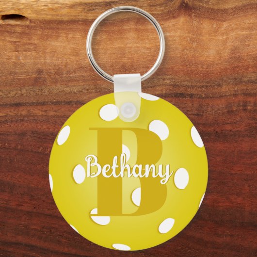 Gele Pickleball Gold Monogram Naam Sleutelhanger (Achterkant)