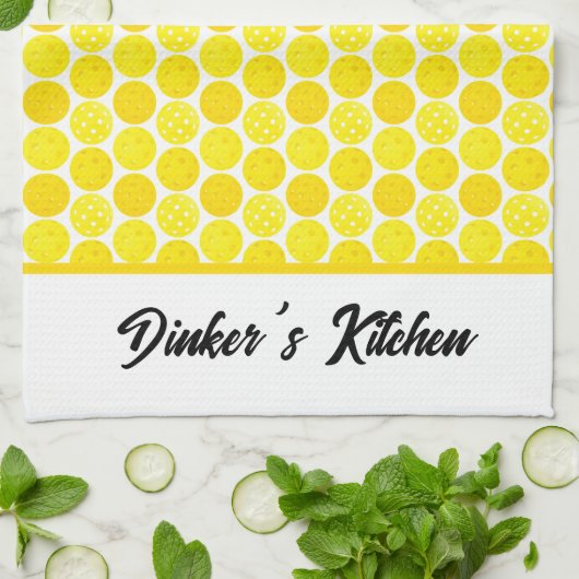 Gele pickleballs in de keuken gepersonaliseerd theedoek (Gevouwen)