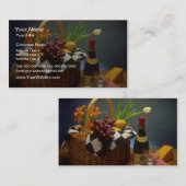 Gele picknickmand met wijn, kaas, brood en visitekaartje (Voorkant / Achterkant)