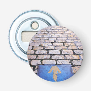 Gele pijl button flesopener
