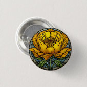 Gele Pioen Glas-in-Lood Ronde Button 3,2 Cm (Voorkant /achterkant)