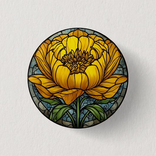 Gele Pioen Glas-in-Lood Ronde Button 3,2 Cm (Voorkant)