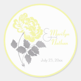 Gele Pioen met Grijs en Wit1.5"Ronde Sticker