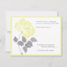 Gele Pioen op Witte Antwoordkaart RSVP Kaartje