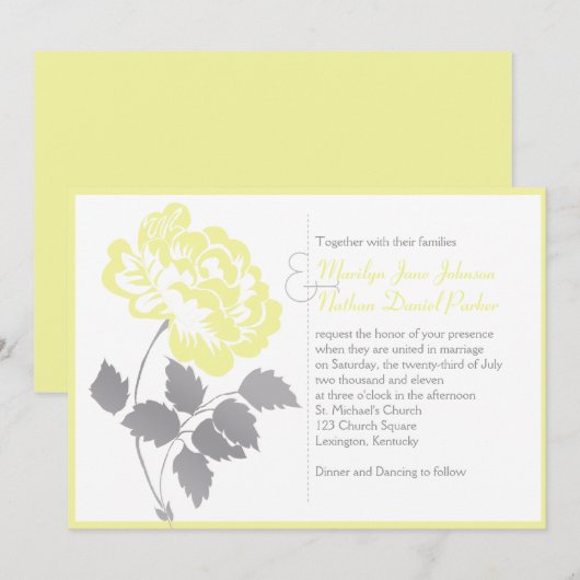 Gele Pioen op Witte Huwelijksuitnodiging Kaart (Voorkant / Achterkant)