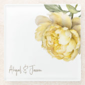 Gele Pioen Personaliseerde Namen Glazen Onderzetter (Voorkant)