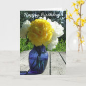 Gele Pioenen in de Blauwe Kaart van de Verjaardag (Gele Bloem)