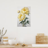 Gele Pioenrozen Bloemen Art Print Poster (Keuken)