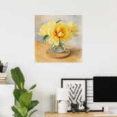 Gele Pioenrozen – Watercolor Kunstprint Poster (Thuiskantoor)