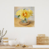 Gele Pioenrozen – Watercolor Kunstprint Poster (Keuken)