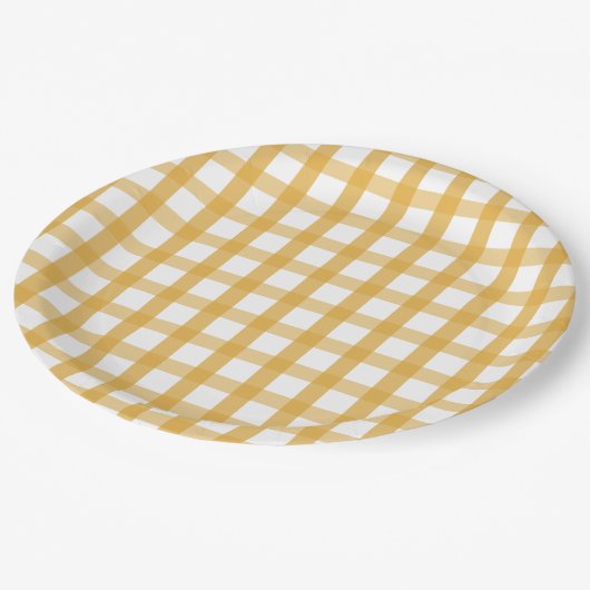 Gele Plaid Picnic Papieren Bordje (Gekanteld)