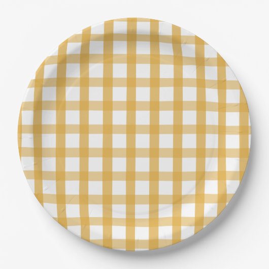 Gele Plaid Picnic Papieren Bordje (Voorkant)