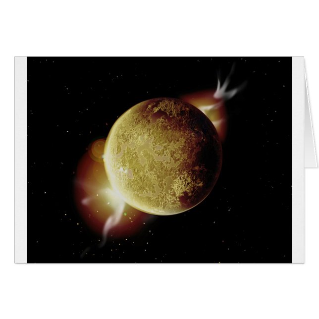 gele planeet 3d illustratie in het universum (Voorkant Horizontaal)