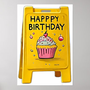 Gele plastic vloer gelukkig verjaardagsteken poster