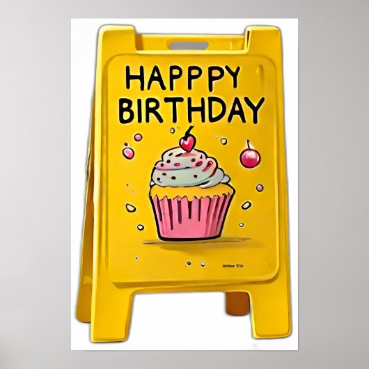 Gele plastic vloer gelukkig verjaardagsteken poster (Voorkant)