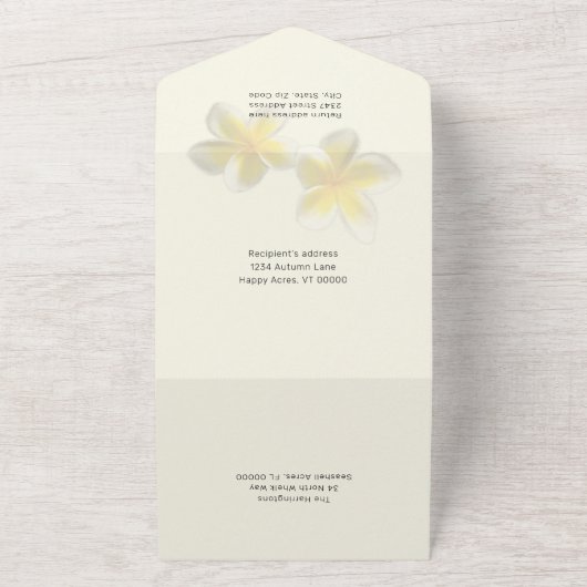 Gele Plumeria All in One Wedding Invitation All In One Uitnodiging (Buitenkant)