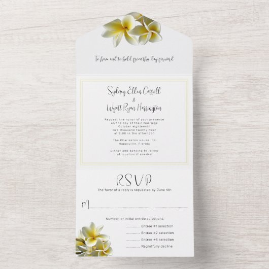 Gele Plumeria All in One Wedding Invitation All In One Uitnodiging (Binnen)