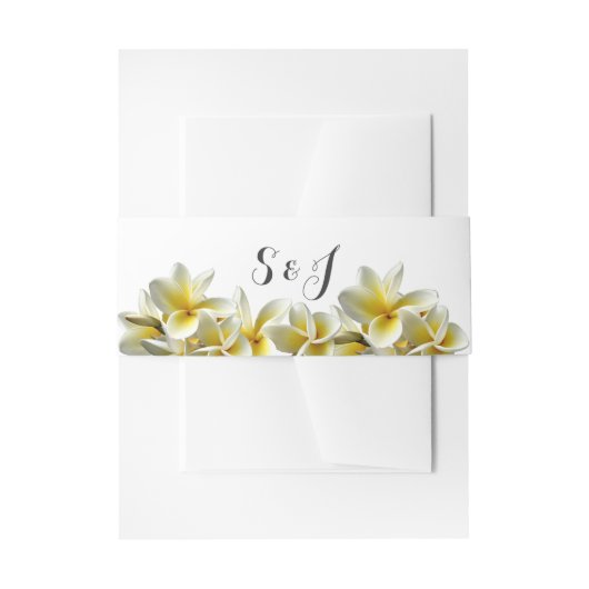 Gele Plumeria Bruiloft Monogram Belly Band Uitnodigingen Wikkel (Voorkant Voorbeeld)
