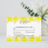 Gele Plumeria Frangipani Weddenschap RSVP-Kaarten RSVP Kaartje (Staand voorkant)