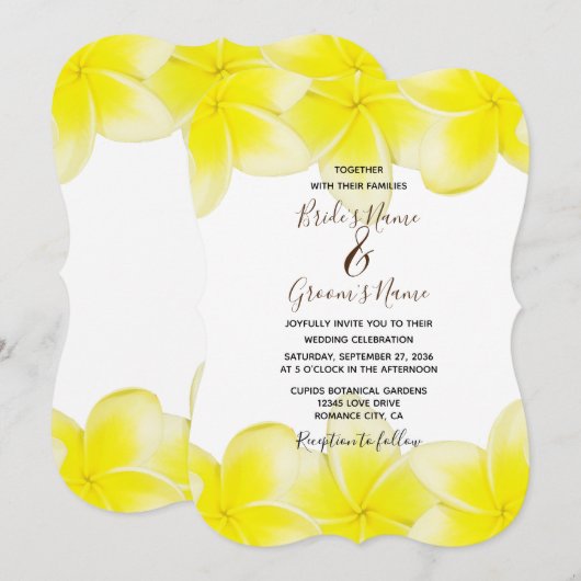 Gele Plumeria Frangipani Wedding Invitations Kaart (Voorkant / Achterkant)