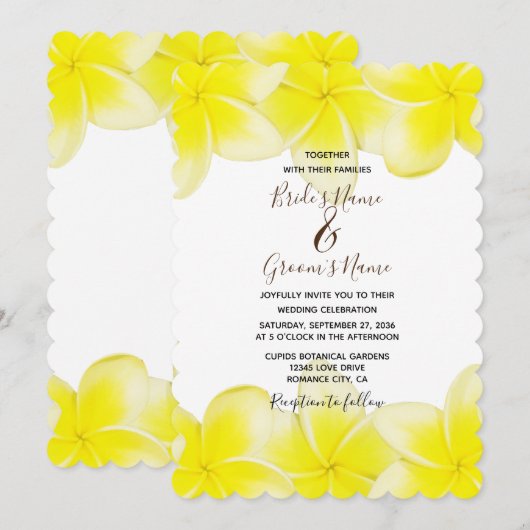 Gele Plumeria Frangipani Wedding Invitations Kaart (Voorkant / Achterkant)