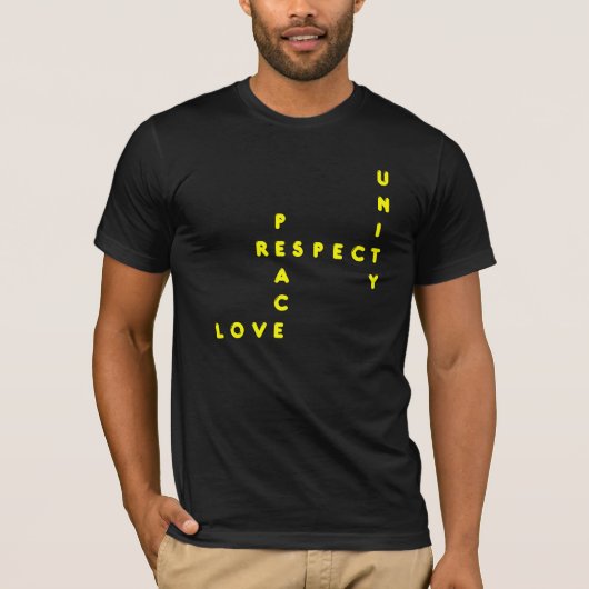 Gele Plur = Vrede Liefde Eenheid Respect T-shirt (Voorkant)