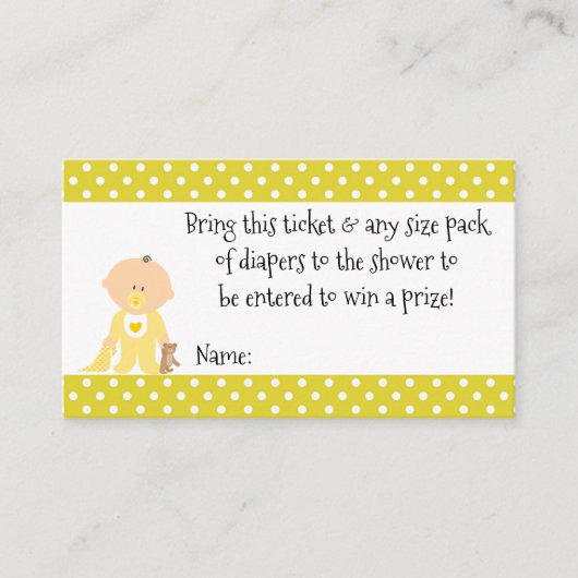 Gele poka Dot Baby shower Diaper Raffle Ticket (Voorkant)
