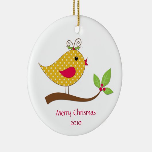 Gele poka Dot Love Bird on Branch Keramisch Ornament (Rechts)
