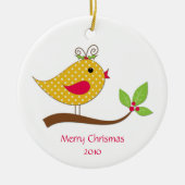 Gele poka Dot Love Bird on Branch Keramisch Ornament (Voorkant)