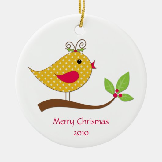 Gele poka Dot Love Bird on Branch Keramisch Ornament (Voorkant)