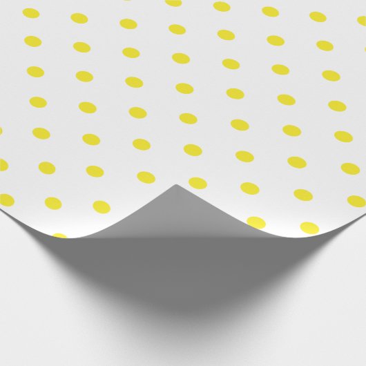 Gele poka dot op witte grote ruimte cadeaupapier (Hoek)