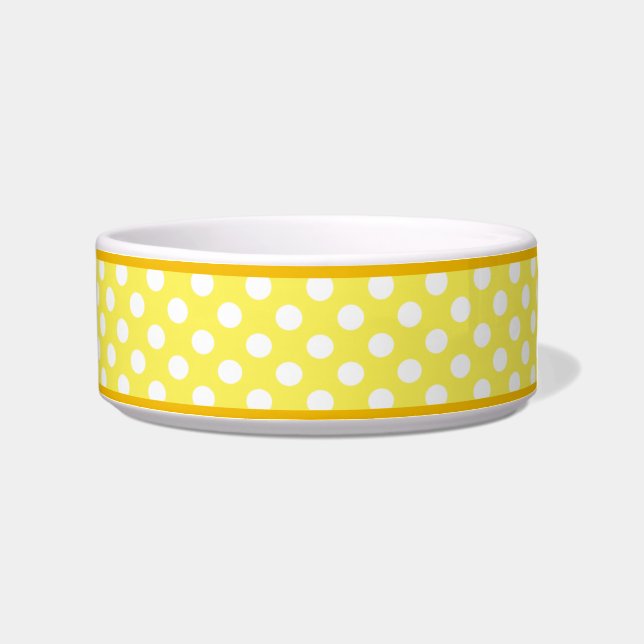 Gele poka Dot Pattern Small Ceramic Dog Bowl Voerbakje (Rechts)