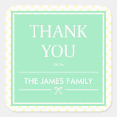 Gele poka Dots & Ribbon Mint Dank u Vierkante Sticker (Voorkant)