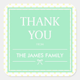 Gele poka Dots & Ribbon Mint Dank u Vierkante Sticker