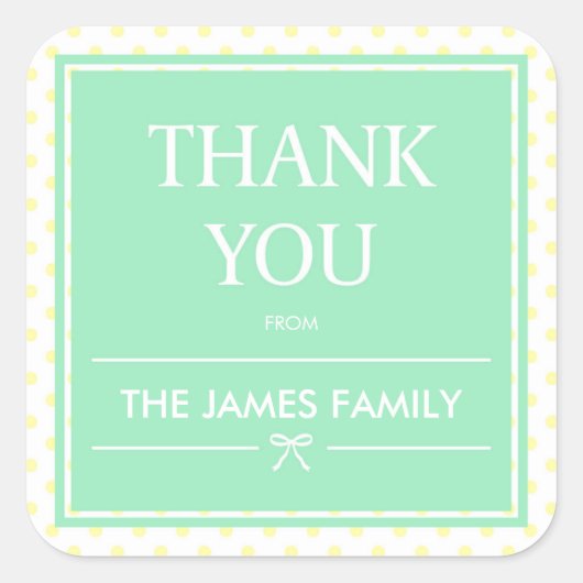 Gele poka Dots & Ribbon Mint Dank u Vierkante Sticker (Voorkant)