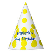 Gele poka Dots Verspreide Monogrammen Birthday Feesthoedjes (Voorkant)
