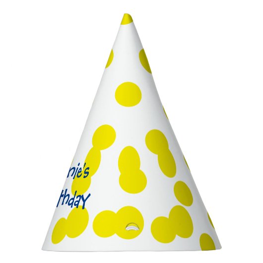 Gele poka Dots Verspreide Monogrammen Birthday Feesthoedjes (Rechts)