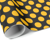 Gele pokadot over zwarte achtergrond cadeaupapier (Rol Hoek)
