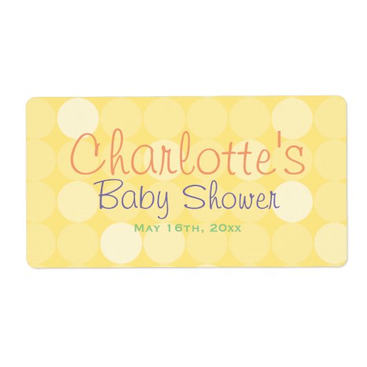 gele polka dot Baby shower water flesetiketten Etiket (Voorkant)