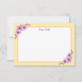 Gele Polka Dot en Bloemen Flat Notitiekaartje (Voorkant)