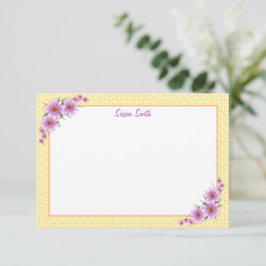 Gele Polka Dot en Bloemen Flat Notitiekaartje