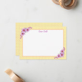 Gele Polka Dot en Bloemen Flat Notitiekaartje (Voorkant / Achterkant in situ)