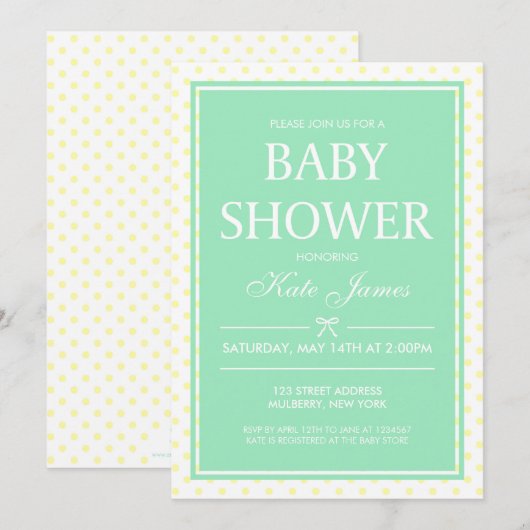Gele Polka Dot & Mint Baby shower Uitnodiging (Voorkant / Achterkant)