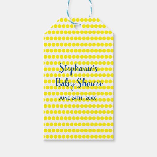 Gele Polka Dots Blauw Wit Baby shower Schattige 20 Cadeaulabel (Voorkant)