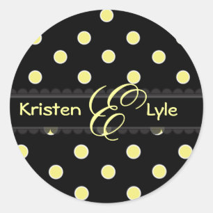 Gele polka dots monogram stickers