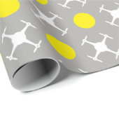 Gele polka-punten en drone cadeaupapier (Rol Hoek)