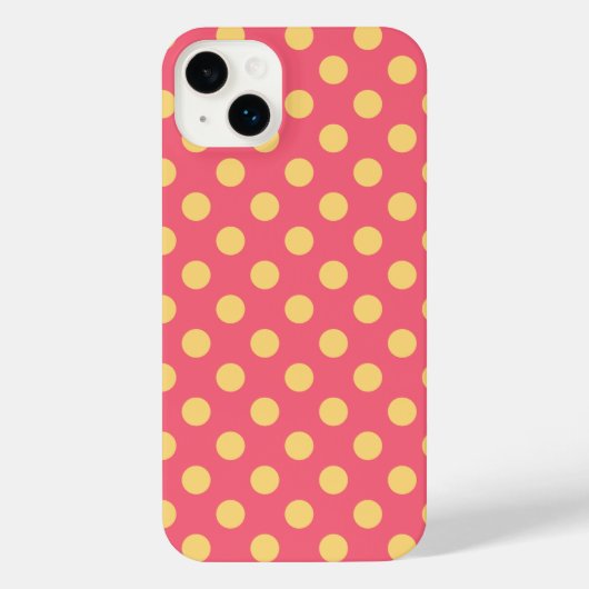 Gele polka-punten op koraal iPhone hoesje (Achterkant)