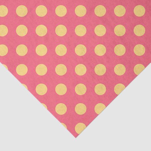 Gele polka-punten op koraal tissuepapier (Detail)